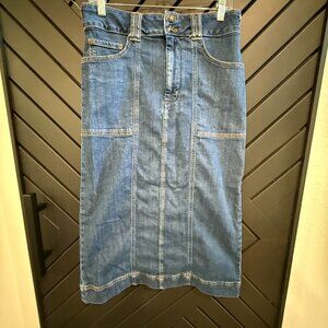 ANTHROPOLOGIE | pilcro the skipper seamed midi skirt | 10 | medium wash denim